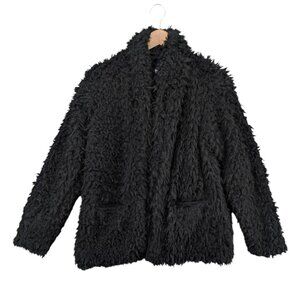 Love Fire Woobie Faux Fur Jacket Womens Black Open Front Pocket Lined Size M